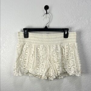 Rewind High Waist Crochet Lace Shorts Cream Sz L Feminine Summer Casual Chic